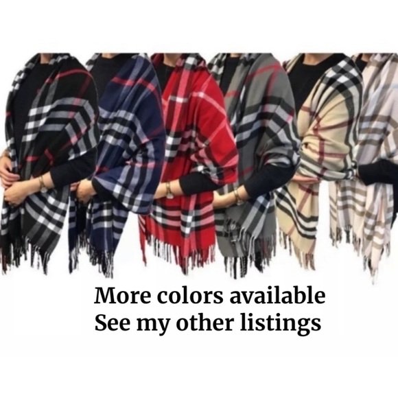 NEW Beige Classic Plaid Giant Check Scarf - Picture 4 of 8